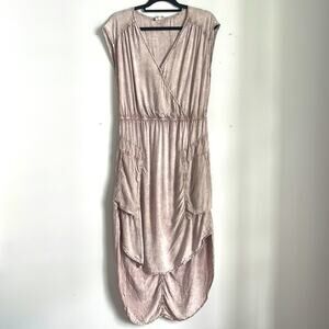 ANTHRO The Odells stone washed hi low V neck faux wrap patch pocket dress sz XS
